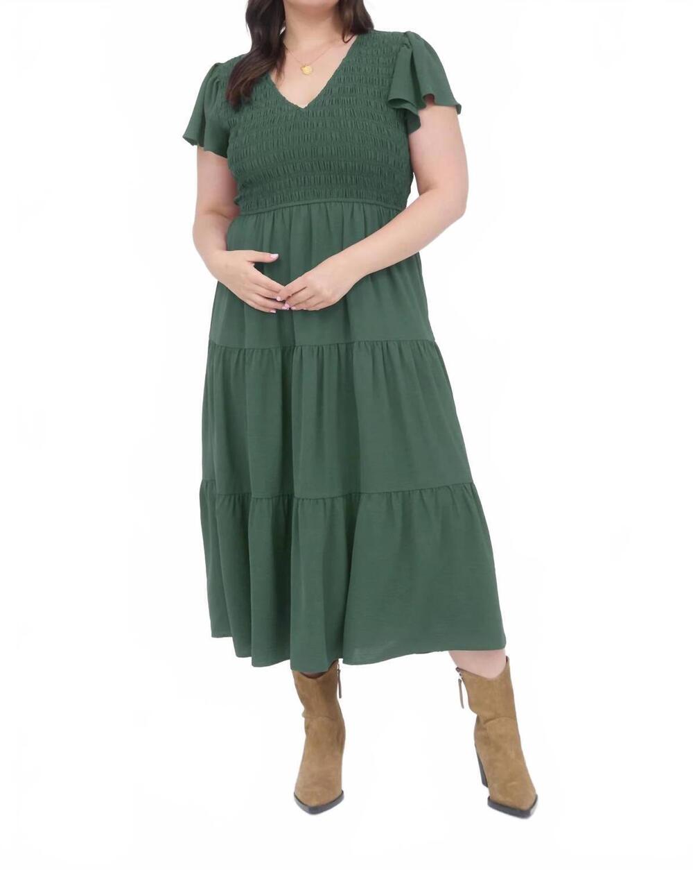 NEW BLU PEPPER flutter sleeve midi dress - plus in green